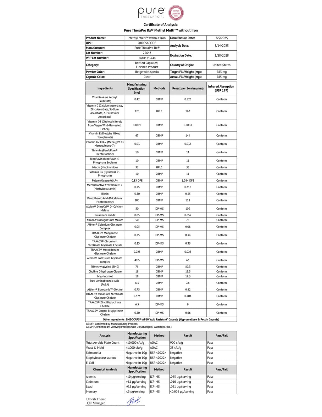 Methyl Multi without Iron