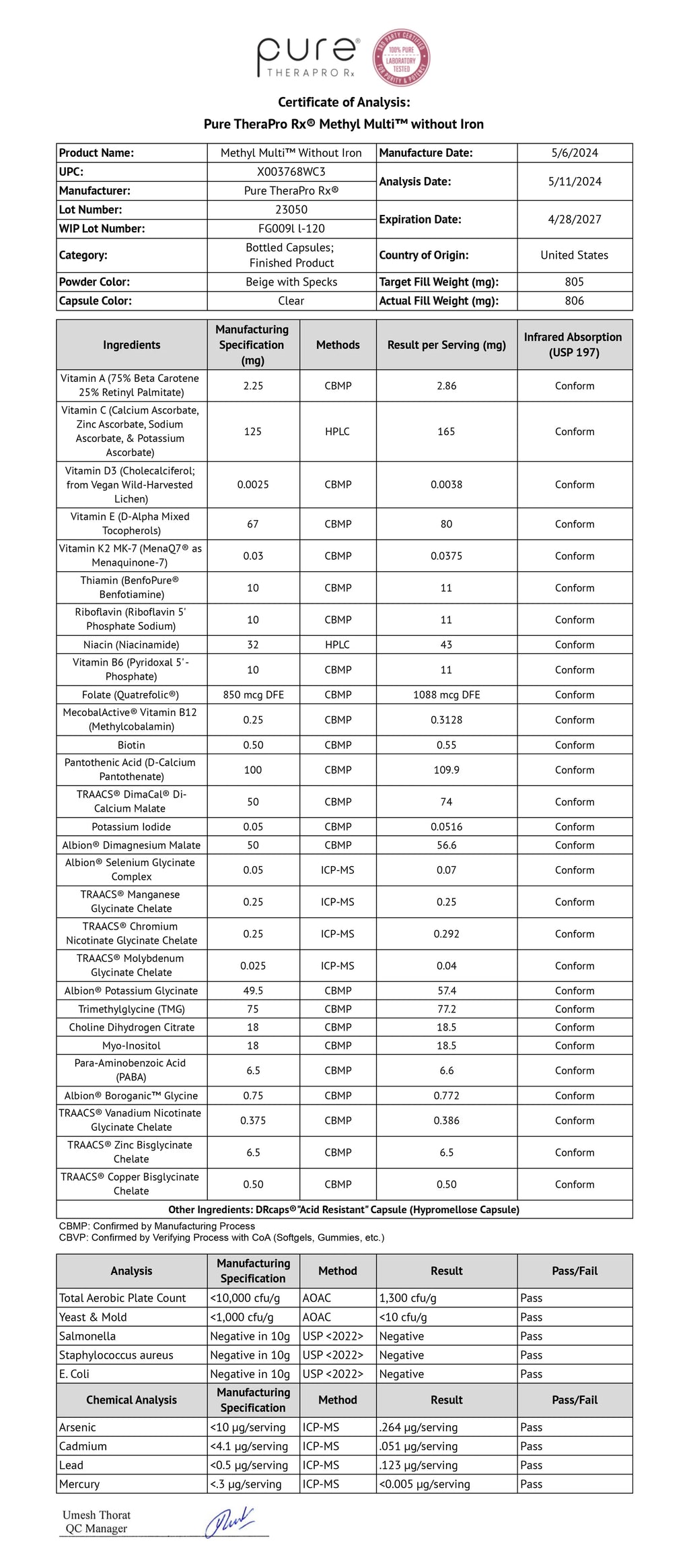 Methyl Multi without Iron
