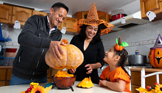 Healthy Halloween family pumpkin carving